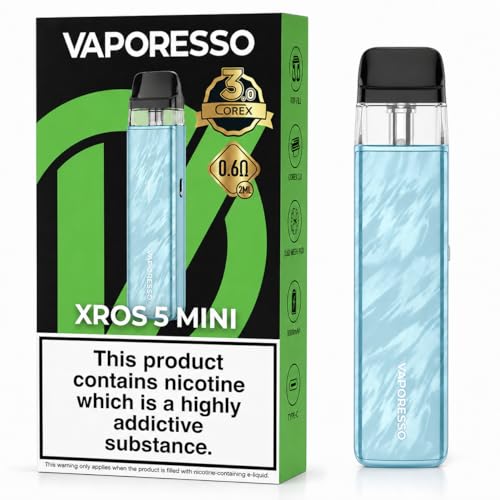 VAPORESSO XROS 5 MINI POD Vape Kit [Flowing Blue] - Upgraded 1500mAh Battery COREX 3.0 2A Fast Charging Compatible with All XROS Pods Refillable and Rechargeable No Nicotine No Liquid