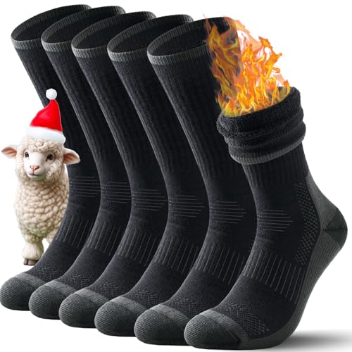 TANSTC Merino Wool Hiking Socks, Black, L