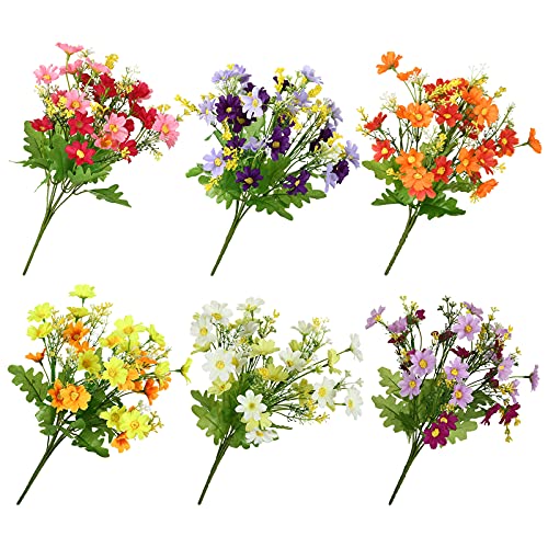 Kesote 6 Pcs Marguerite Artificielle, Bouquet Fleur Artificielle Extérieur Intérieur pour Deco Paques, Fleurs Artificielles Deco de 6 Couleurs pour Maison Jardin Décoration Mariage Anniversaire
