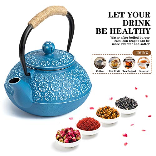 Sotya Cast Iron Teapot, 30Oz/900Ml Japanese Tetsubin Tea Pot With Infuser For Loose Leaf And Tea Bags, Tea Kettle Coated With Enameled Interior For Stove Top, Dark Blue #TOP3