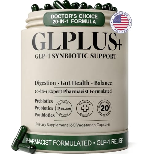 GLP-1 Support Supplement for Nausea Bloating & Gut Health Synbiotic Pre Pro & Postbiotic for Women & Men GLP-1 Users Pharmacist Formulated 20-in-1 (60 Capsules)