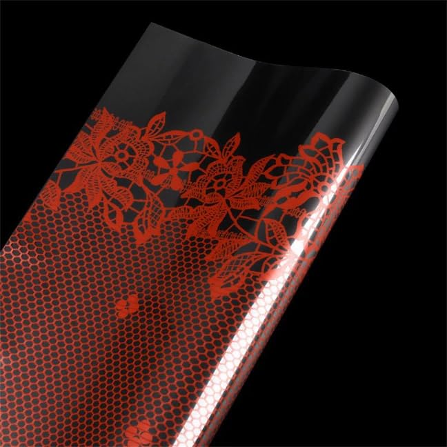 Image of Oasis 20 Sheets Korean Style Transparent Waterproof Premium Bouquet Wrapping Sheet (58 cm x 58 cm) | Red Bloom Lace Border Design Flower Wrapping Sheet | Elegant Packaging for Bouquets Gift Wrapping and More