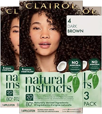 Clairol Natural Instincts Demi-Permanent Hair Dye, 4 Dark Brown Hair Color, Pack of 3