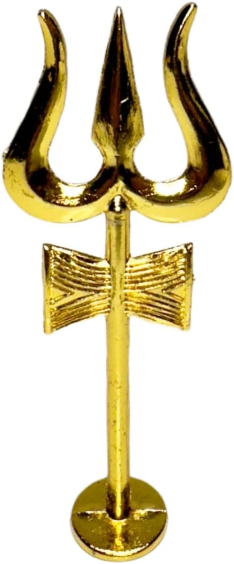 4OUR FAITH Brass Shiva Trishul Trident Hindu Metal 4.75” Lord Shiva Trishakti Trishul with Damru for Pooja Room Decor for Protection -Negative Energy Protector– (1.75 * 0.20 * 4.75”,20 grm)–Pack of 1