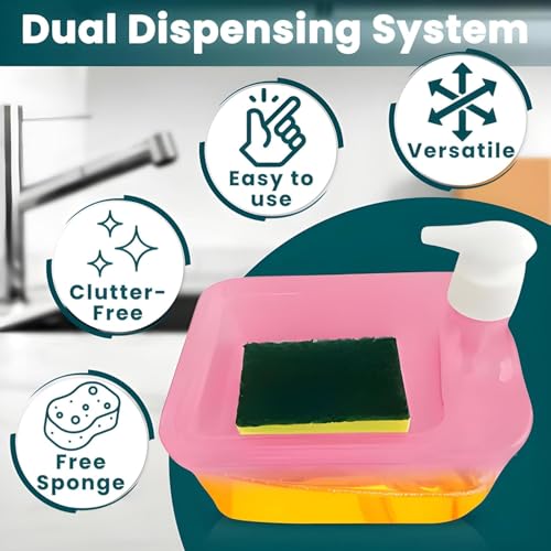 Image of Zuku Liquid Soap Dispenser for Kitchen Dishwash Liquid Soap Dispenser for Kitchen Sink Dish Washer Box Kitchen Dispenser Liquid with Free Sponge(Pink)