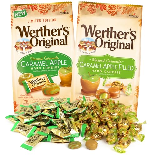 Sweetzo Caramel Apple Werther's Candy Assortment, Individually Wrapped Hard Caramels, Fall Themed Treats - 8.57 & 9.4 Ounces (Pack of 2)