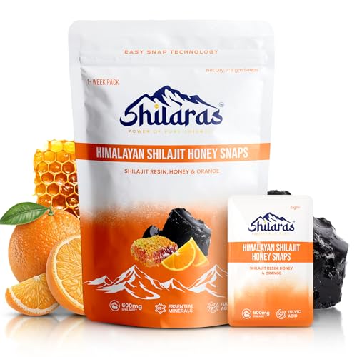 Image of Himalayan Shilajit Honey Snaps | Shilajeet Resin with Honey and Orange Flavour | 600mg Pure Himalayan Shilajit | Improve Energy Strength and Immunity Booster for Men and Women (Pack of 4)