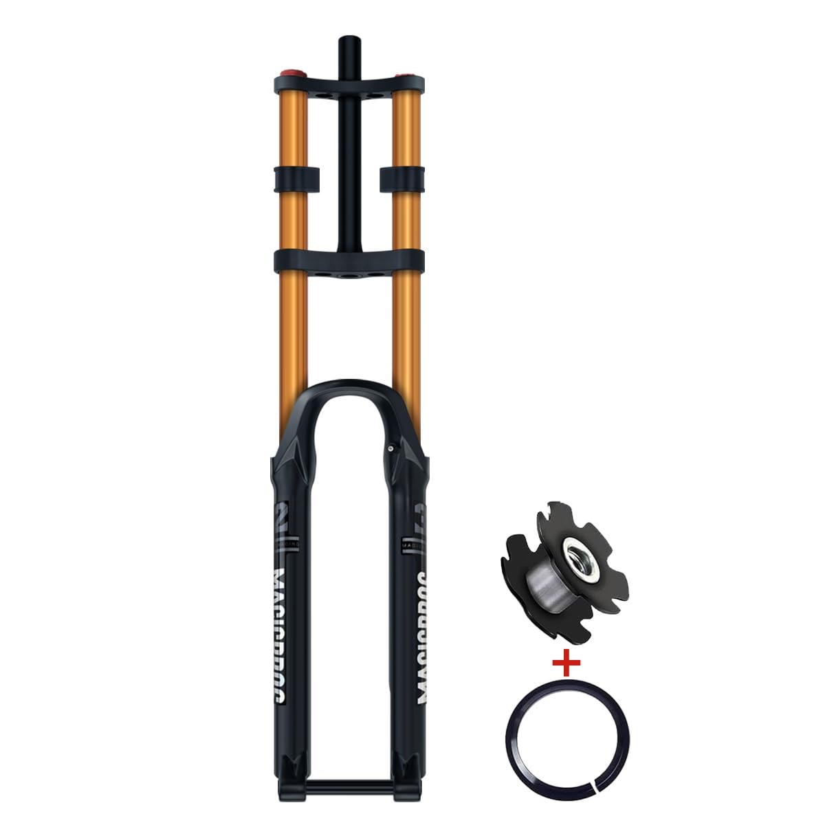 Widelec z zawieszeniem pneumatycznym do rowerów górskich DH 26/27,5/29 cala, skok 180 mm, oś przednia prawa 1-1/8", oś przelotowa 15 mm, szybkie blokowanie, hamulec tarczowy 9 mm, widelec