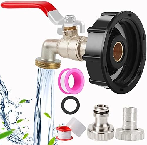 1/2″ Leakproof Brass IBC Tote Fittings – IBC Tote Adapter IBC 2″ Coarse Thread Tote Valve for 275-330 Gallon Water Tank Garden Hose Connector Replace Valve Fitting Winterizing
