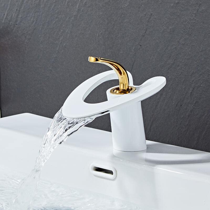 Robinet de lavabo doré et blanc en laiton haut de gamme pour salle de bain chic