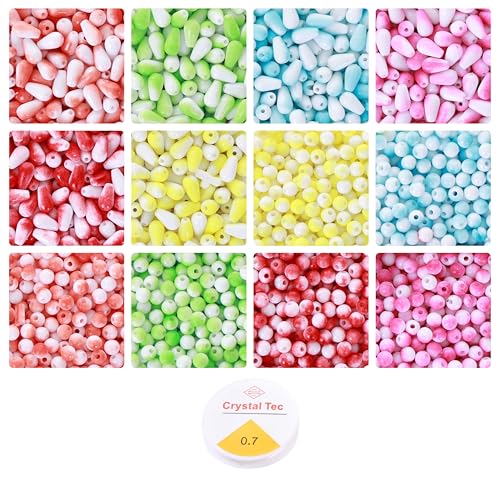 Image of ambitieux Bracelet Making Craft Kit 12 Types Of Colorful 400+ Pcs Of Plastic Beads With Elastic -(Colorfull With 8 Mm) (Dual Color), Multicolor