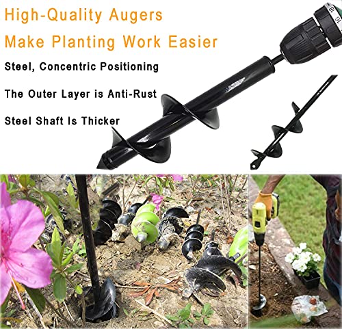 2 Pack Auger Drill Bit For Planting 3"X12" And 1.6"X9" Spiral Drill For Planting Flower Garden Auger Hex Drive Drill, Hole Digger Auger Set For 3/8” Hex Drive Drill #TOP6