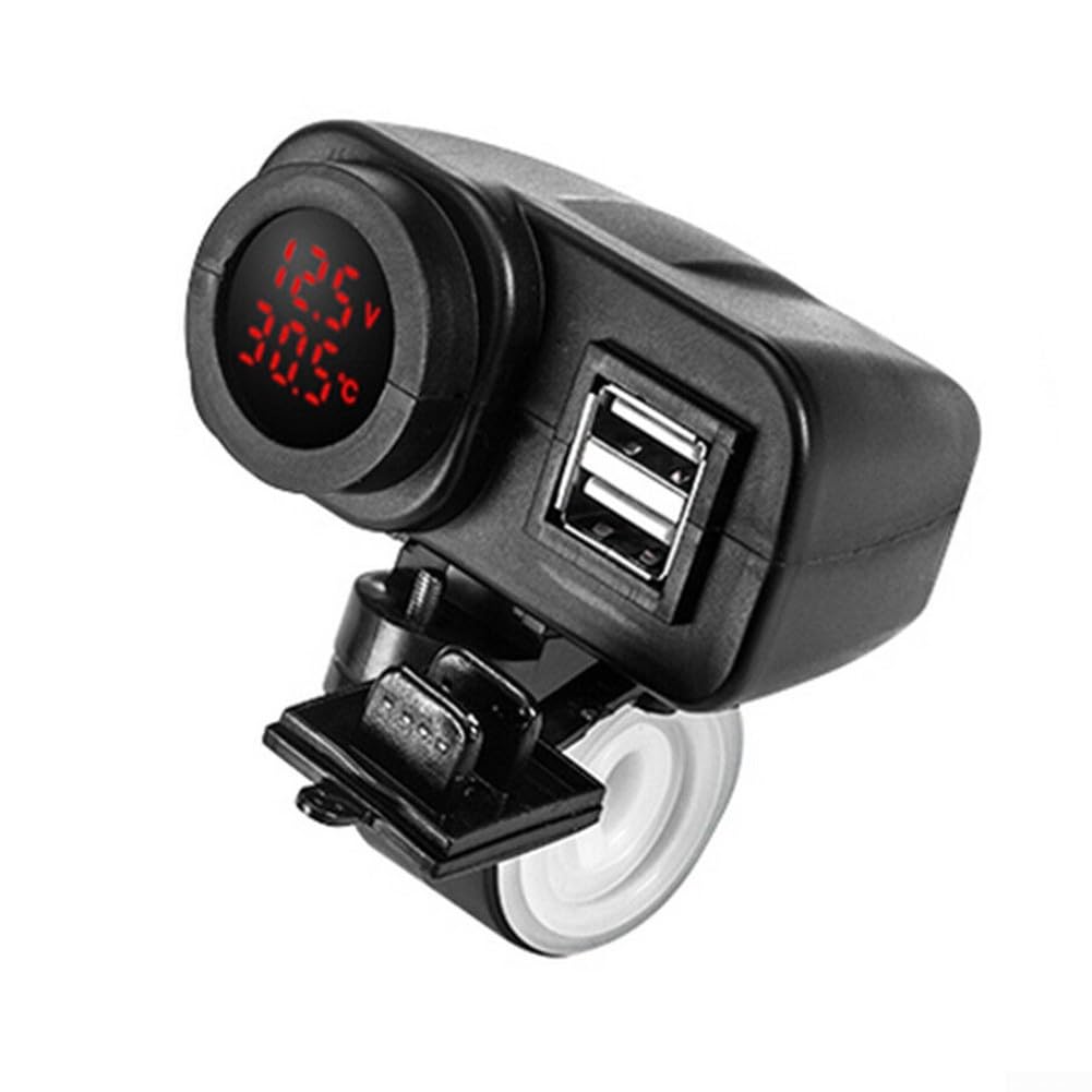 Chargeur USB double étanche avec voltmètre intégré et thermomètre pour moto