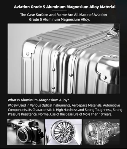 All Aluminum Magnesium Carry on Luggage Airline Approved, Hardside Carry on Suitcase with TSA Lock, Zipperless Luggage Checked Luggage Metal Rolling Luggage for Travel, Business (Silver, 24 inch)4