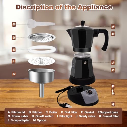 Image of Moka Pot Aluminum Electric Coffee Maker 6 Cup 300Ml Espresso Maker With Removable Base Ideal For Domestic Coffee Makers Mochapot Italian And Cuban Coffee Maker Espresso Coffee Maker Coffe