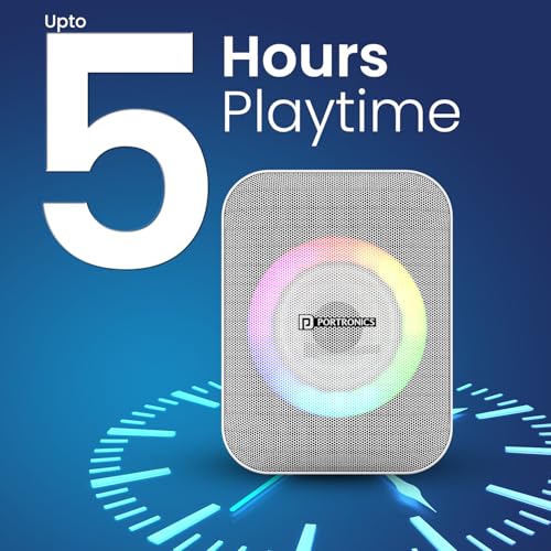 Image of Portronics Apollo One 20W Wireless Bluetooth Portable Speaker with Wireless Karaoke Mic, 5 Hour Playtime, RGB LED Light, Bluetooth V5.3, Easy Grab Handle, USB /AUX in /TF Card, Type C Charging(White)