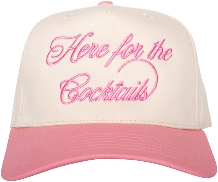 KATYDID Here for The Cocktails Vintage Hat - Two-Toned Funny Trucker Hat - Embroidered Baseball Cap for Women - Snapback
