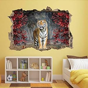 3D-look muur sticker Tiger muur doorbraak muurschildering sticker sticker muur sticker 52x78cm
