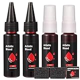 Halloween 100ml Kunstblut Set, 2x25ml Fake Blood Spray, 2x25ml Fake Blood Tropfendes, 2 Schwamm, Kunstblut Auswaschbar für Kleidung und Haut, Kunst Blut für Halloween, Karneval, Simulierte Wunden