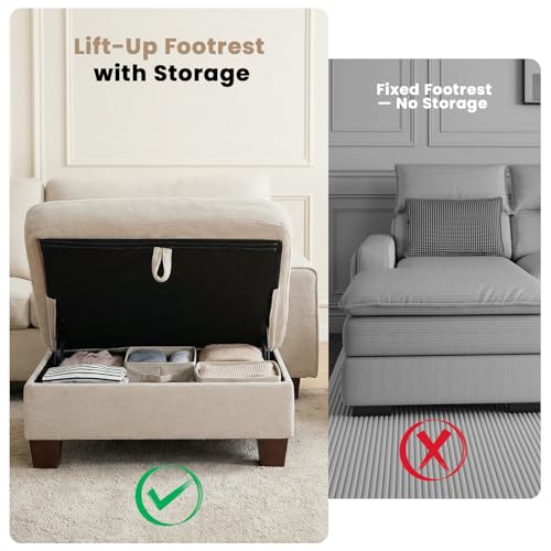 Image of DOPEDIO L-Shaped Sectional Sofa with Storage Ottoman, Modern Chenille Recliner Loveseat, Removable Couch Covers, Pocket Spring Cushions, Solid Wood Frame, Easy to Install (88.58inch, Beige)