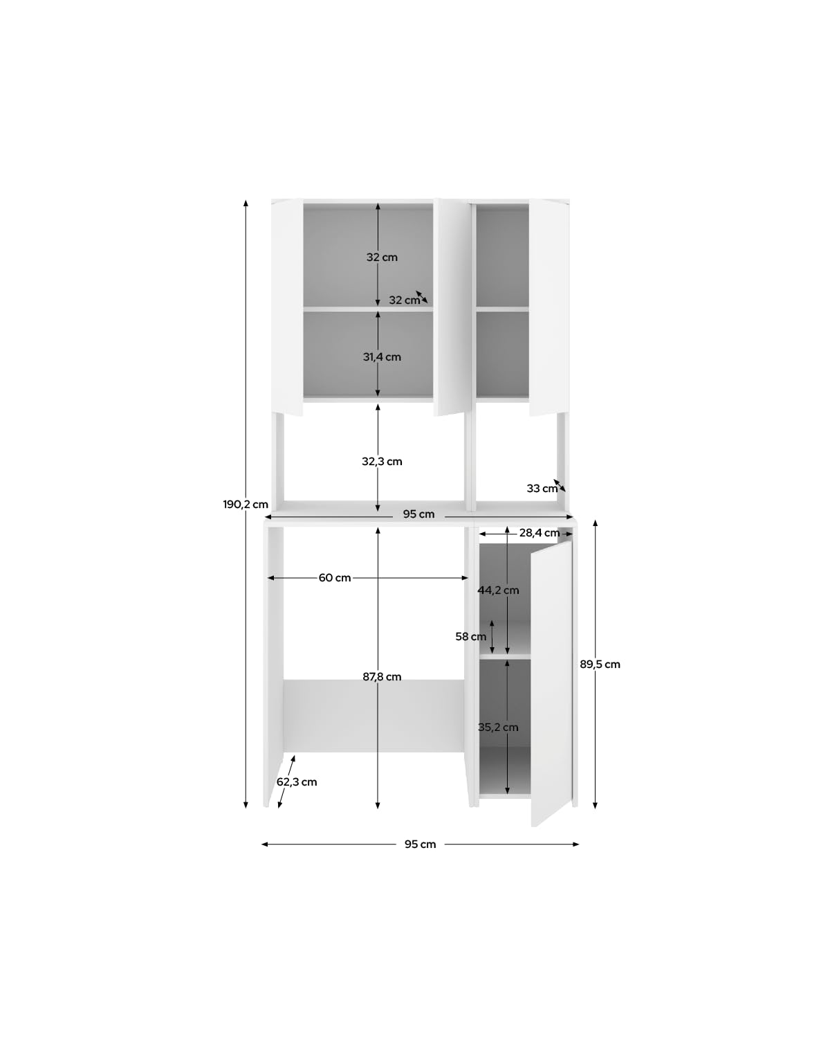 DEKIT - Conjunto DE Muebles para LAVANDERÍA con ALMACENAJE 190x95x62cm