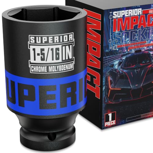 Image of 1 /2 inch Drive Impact Socket, 1-5 /16 Inch Deep Socket, SAE, CR-MO Axle Nut Socket, 6 Point, for Automotive Repair, Axle Shaft Nuts Removal & Installation