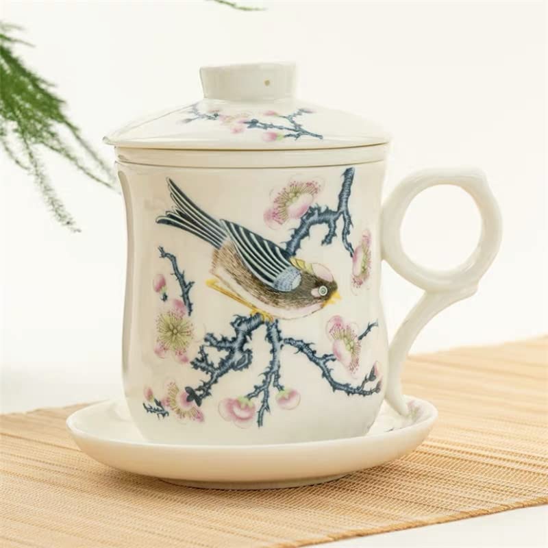 Tasse à thé créative en porcelaine anglaise avec couvercle et filtre pour le bureau - En céramique peinte à la main