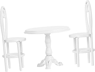 FUNOMOCYA Mesa E Cadeiras Para Casa De Bonecas 3 Peças Móveis Para Bonecas Mesa De Jantar Em Madeira Acessórios Para Geladeira Mini Mesa E Cadeiras Para Casa De Bonecas Mini Cadeira