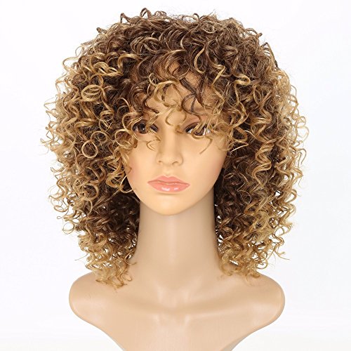 Short Afro Wigs for Black Women Kinky Curly Ombre Blonde Synthetic Wigs African 14inches