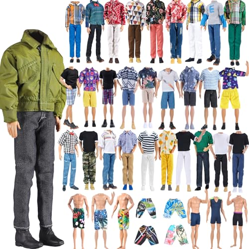 E-TING 10-Item Fashion Pack = 5 Sets Casual Clothing Outfit +5 Pairs Shoes for Doll Random Style (Daily Suit + Green Bomber Jacket + Swimwear)