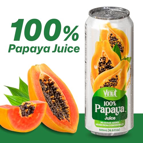 Image of VINUT 100% Papaya Juice, No Added Sugar, Not From Concentrate, 16.9 fl oz (500 mL) Can, Pack of 12