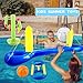 Cagemoga 3 Sets of Inflatable Pool Float Includes 96 Inch Floating Volleyball Net Inflatable Pool Basketball Hoop Blow up Cactus Ring Toss Game for Kids Adults Summer Water Activities Pool Beach Party