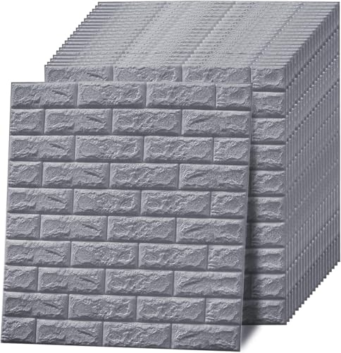 Image of KASHIVAL Self-Adhesive Waterproof PE Foam 3D Wall Panels Wallpaper Sticker for Bathroom, Living Room, Hotel and Home Decoration (70 x 70cm, Appx. 5.3Sq Feet) (JD Grey Brick)