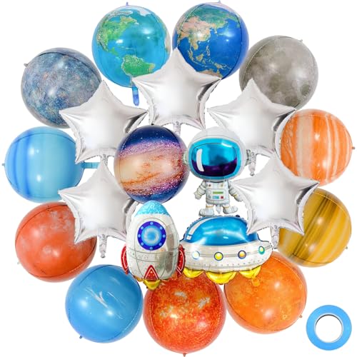 20 balões espaciais de galáxia, decoração temática do espaço exterior, nave, astronauta, foguete, planeta, balões de estrela de alumínio para festa de aniversário de crianças