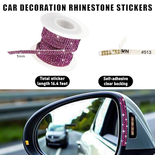 Image of povtii Bling Car Trim Self Adhesive, 16.4 Ft Glitter Crystal Rhinestone Decals Sticker Strips, Sparkly Auto Dashboard Decor Line Molding Sticker, Interior Exterior Car Accessories (Purple, 5mm)