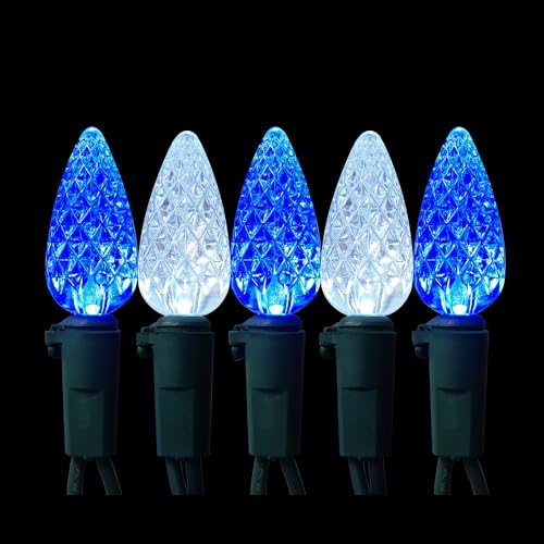 Image of C6 Christmas Lights 50 LED Blue + Cool White Strawberry 18ft Waterproof String Lights for Outdoor Indoor Garden Yard Home Party Christmas Tree Decoration(Blue+Cool White)
