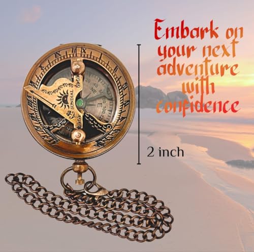 Brújula Vintage de Latón con Reloj de Sol 2 pulgadas miniatura 3