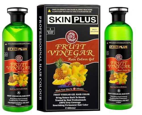 SKINPLUS Ammonia Free Fruit Vinegar Hair Color Gel | Natural Black | Nourishing Hair Dye with Shine & Softness | 400ml × 2