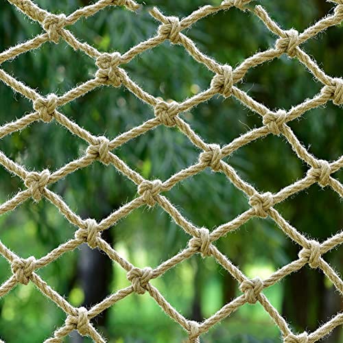 Hemp Rope Net Outdoor Swing Treehouse Plant Climbing Net Indoor Outdoor Balcony Terrace Fence Safety Net Ceiling Hanging Bridge Hemp Rope(5x5m)