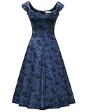 MUXXN Women's 1950s Scoop Neck Off Shoulder Cocktail Dress(M,Blue)