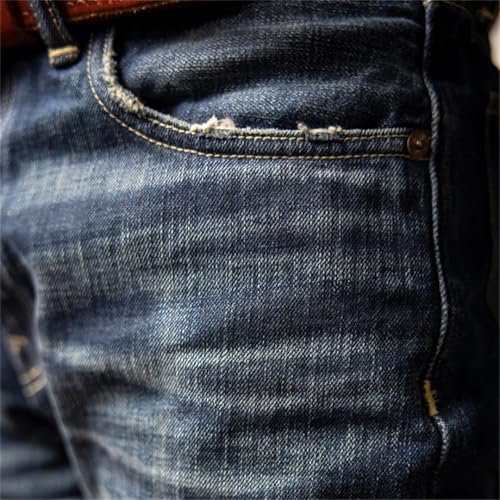 Men’S Vintage Slim Straight Selvedge Denim Full Length Pants Zipper Fly Mid Waist Midweight Dark Wash Office Wear 6