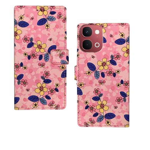 Image of amazon basics Vivo Y51 Pro 5G Flip Cover | Card Pockets Wallet & Stand | Flip Cover for Vivo Y51 Pro 5G (Pink Flower)