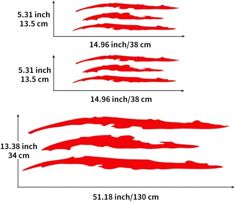 Miniatura 7 de 3 calcomanías de vinilo para coche, marcas de garra para hombres (rojo)