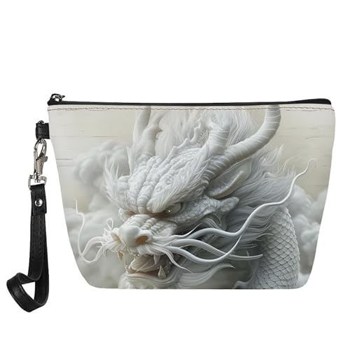 Borsa cosmetica da donna borsa da viaggio organizer pelle da toilette per cosmetici per beauty bag Drago Bianco Organizer per borse