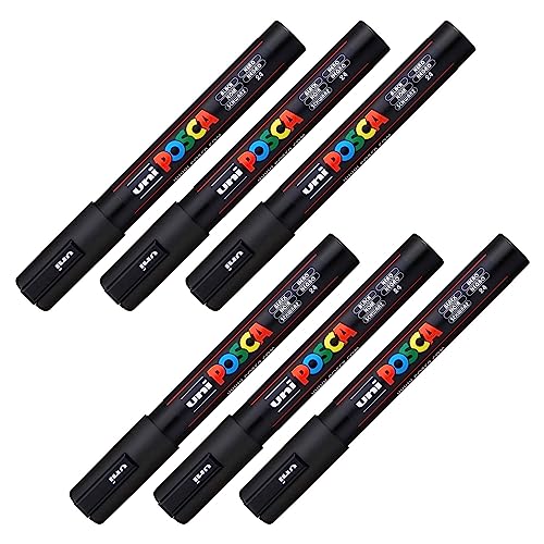 POSCA 205056 - Marqueurs POSCA à pointe ronde moyenne noire, 6 pièces, PC-5M
