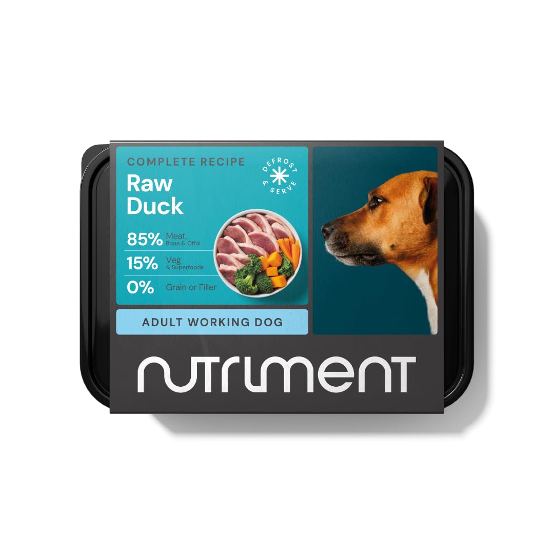 NUTRIMENT ENHANCED ADULT WORKING DOGS Raw Food (10 Tray pack) Frozen, Complete Premium BARF Diet Wet Dog food, Gluten-Free, Raw Protein, Digestible, All breeds, Sizes - 11.023 lb Duck