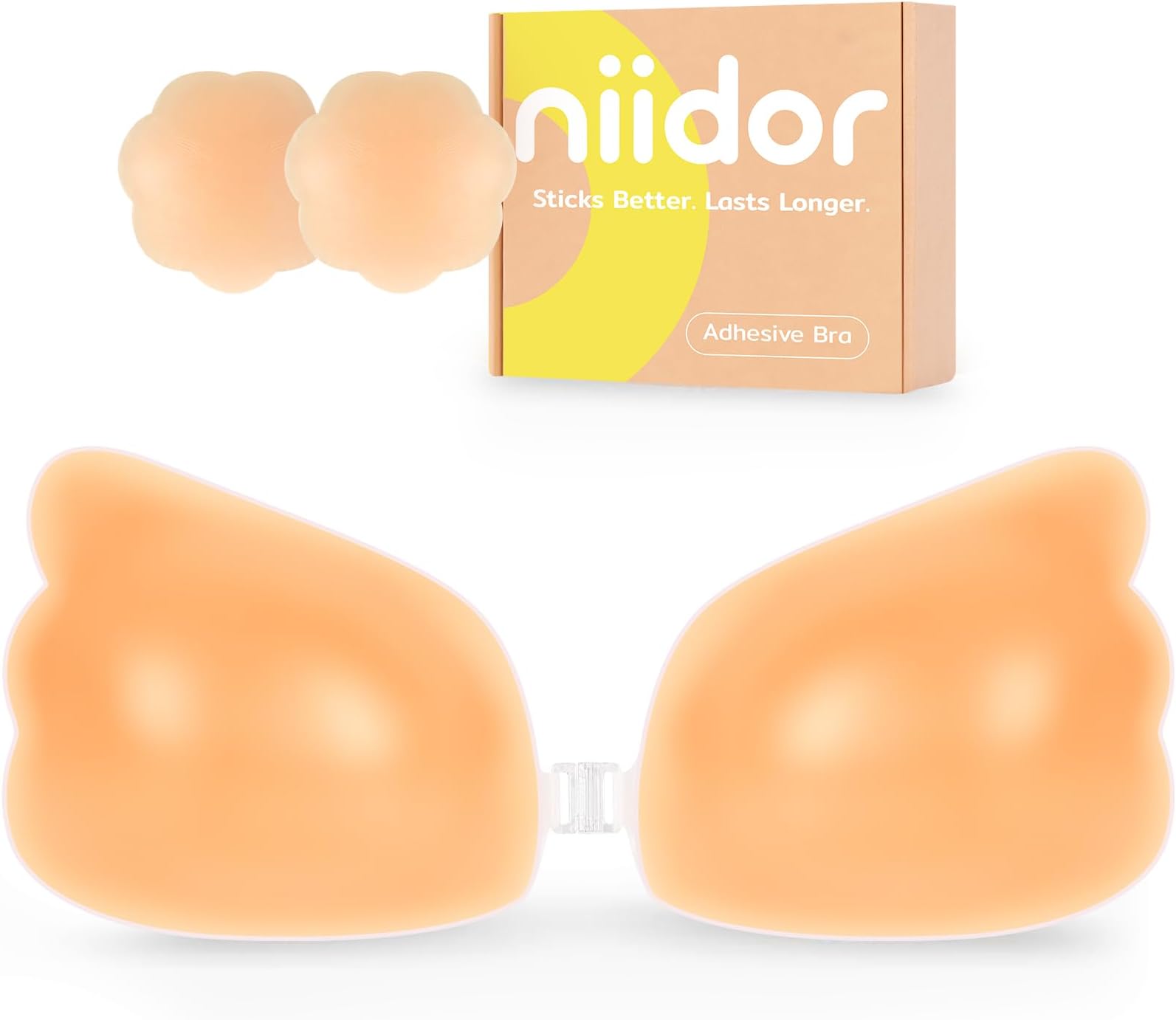 Niidor Adhesive Bra Strapless Ultra Sticky Invisible Push up Silicone Bra Multiple Colors Sizes Reusable for Backless Dress