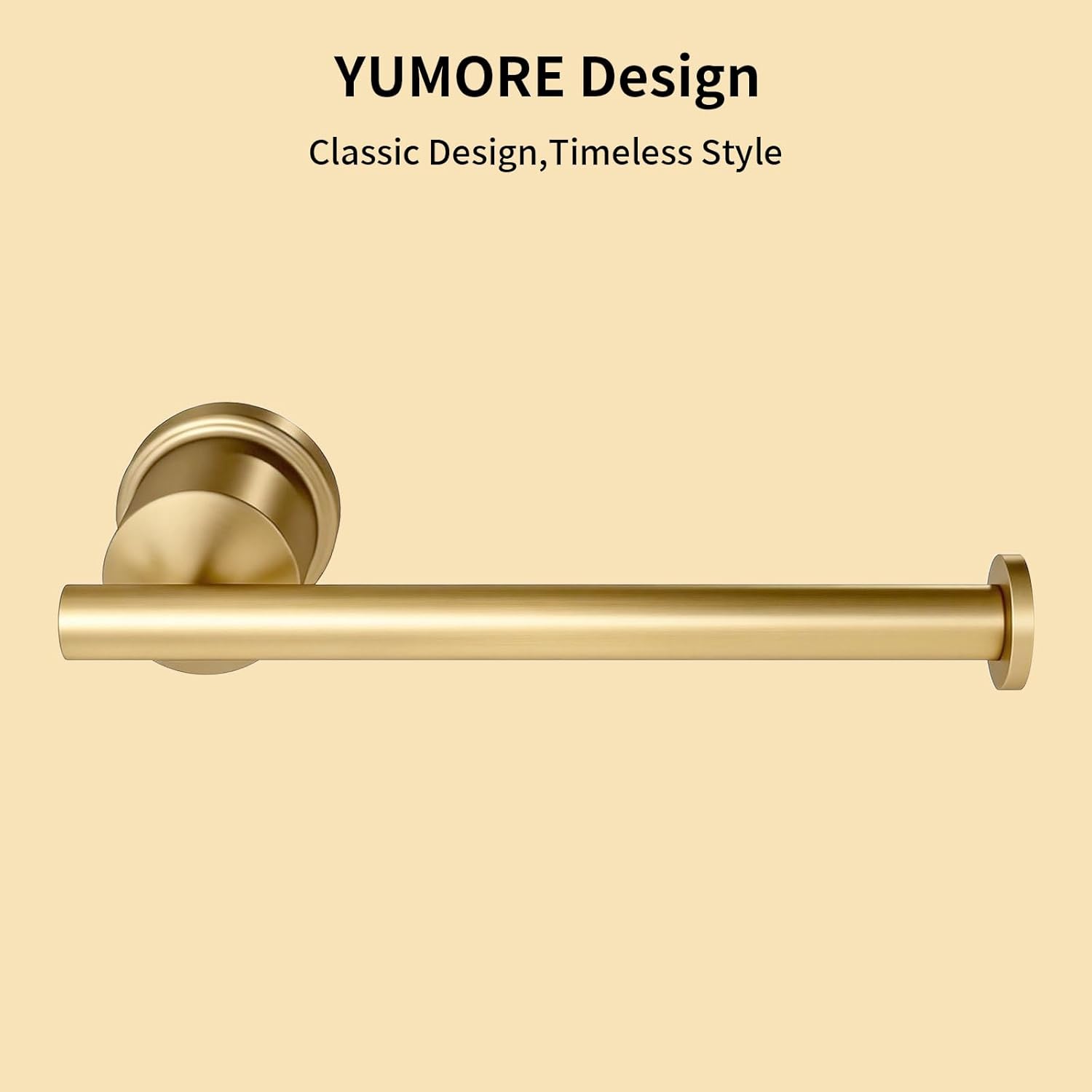 YUMORE Gold Bathroom Hardware Set, 4-Pieces Wall Mounted Bath Accessories Kit, Stainless Steel Towel Bar, Towel Ring, Toilet Paper Holder & Robe Hooks, Modern Brushed Gold Finish