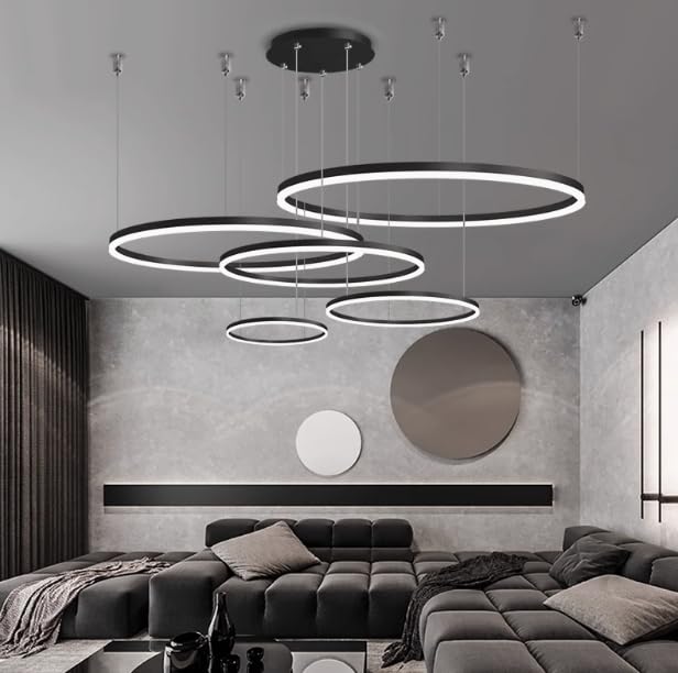 STARRYOL Lampada a sospensione moderna a LED, collezione 5 anelli, lampadario cerchio, lampadario led soffitto, dimmerabile 2700K - 6500K, con telecomando - 120W