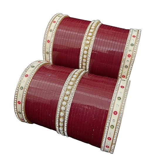 Maroon Red Designer Bangles Bridal Punjabi Choora Fashion Jewellery Bangles Set-image-20